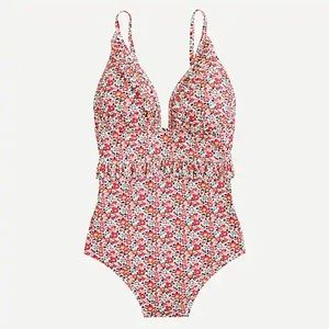 NWT J.Crew ruffle deep-V one-piece swimsuit